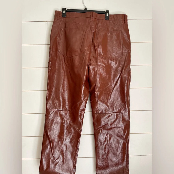 Abercrombie & Fitch The 90s Straight Ultra High Rise Faux Leather Pants Brown - Picture 4 of 12